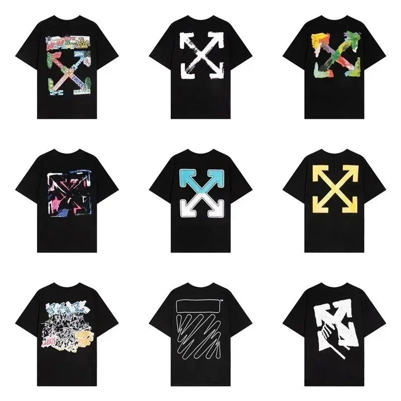 2023新款彩色油画箭头印花OW短袖男女欧美圆领T恤
