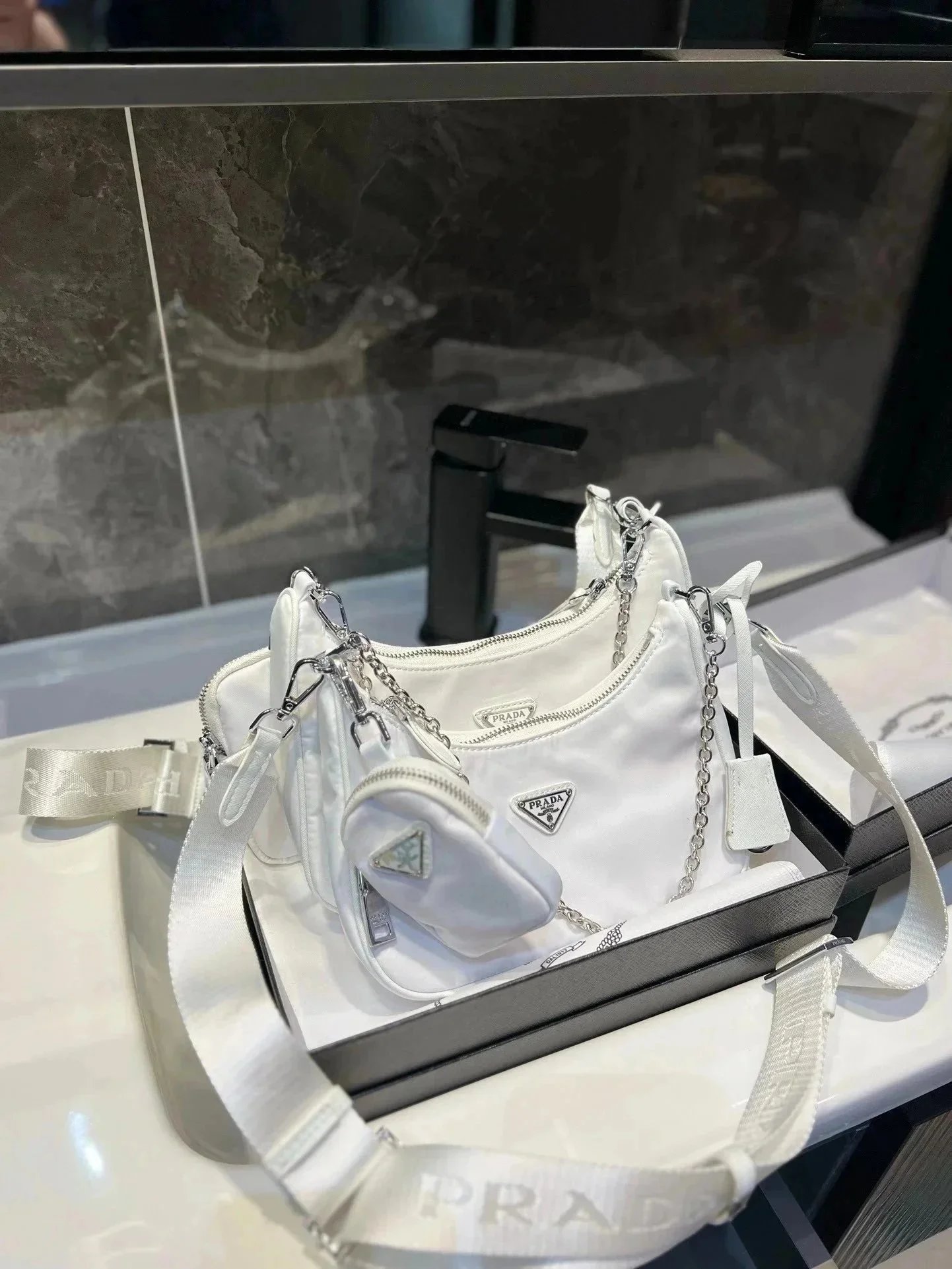 White Prada Arqué small leather shoulder bag