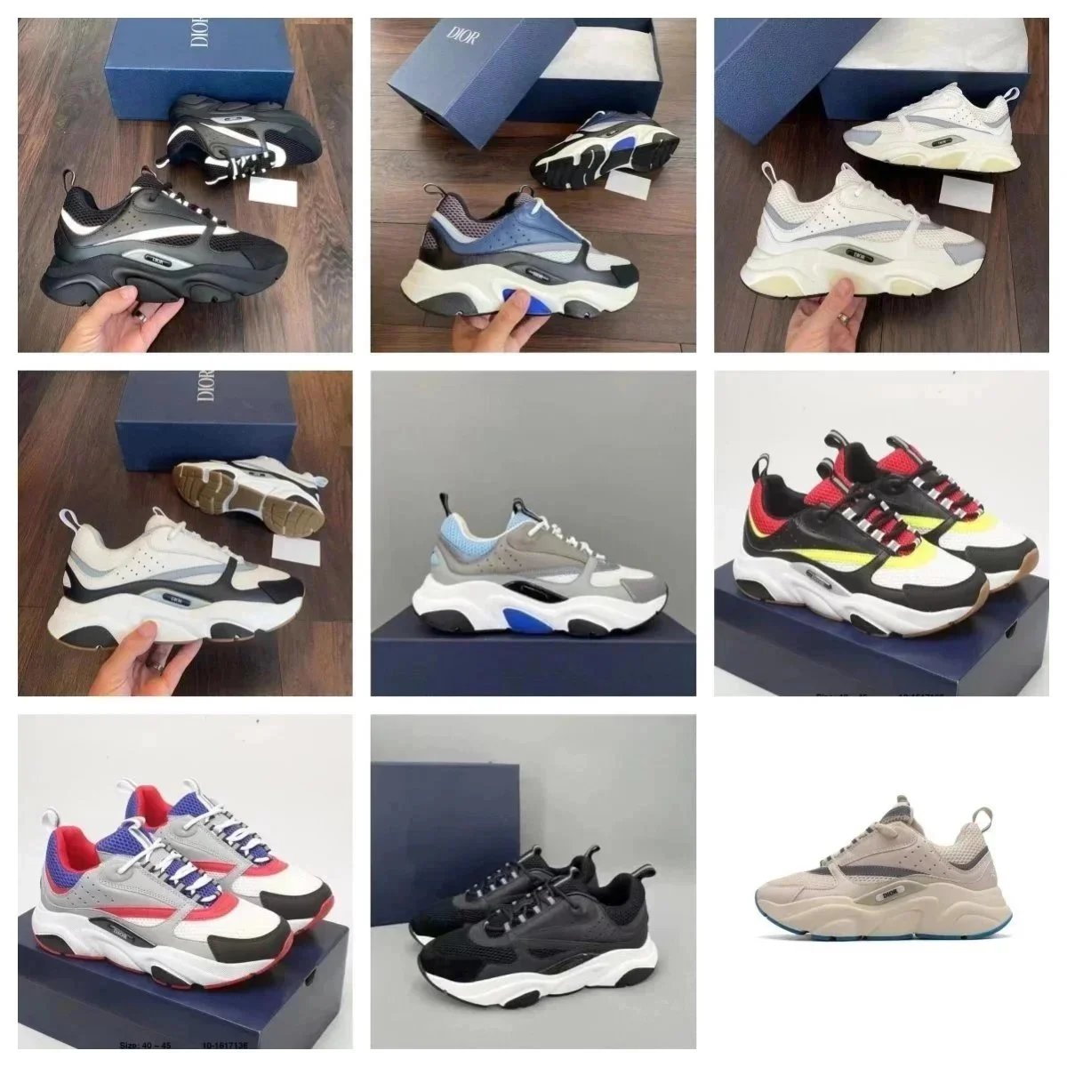 Dior B22 White Blue Technical Mesh Calfskin Sneakers