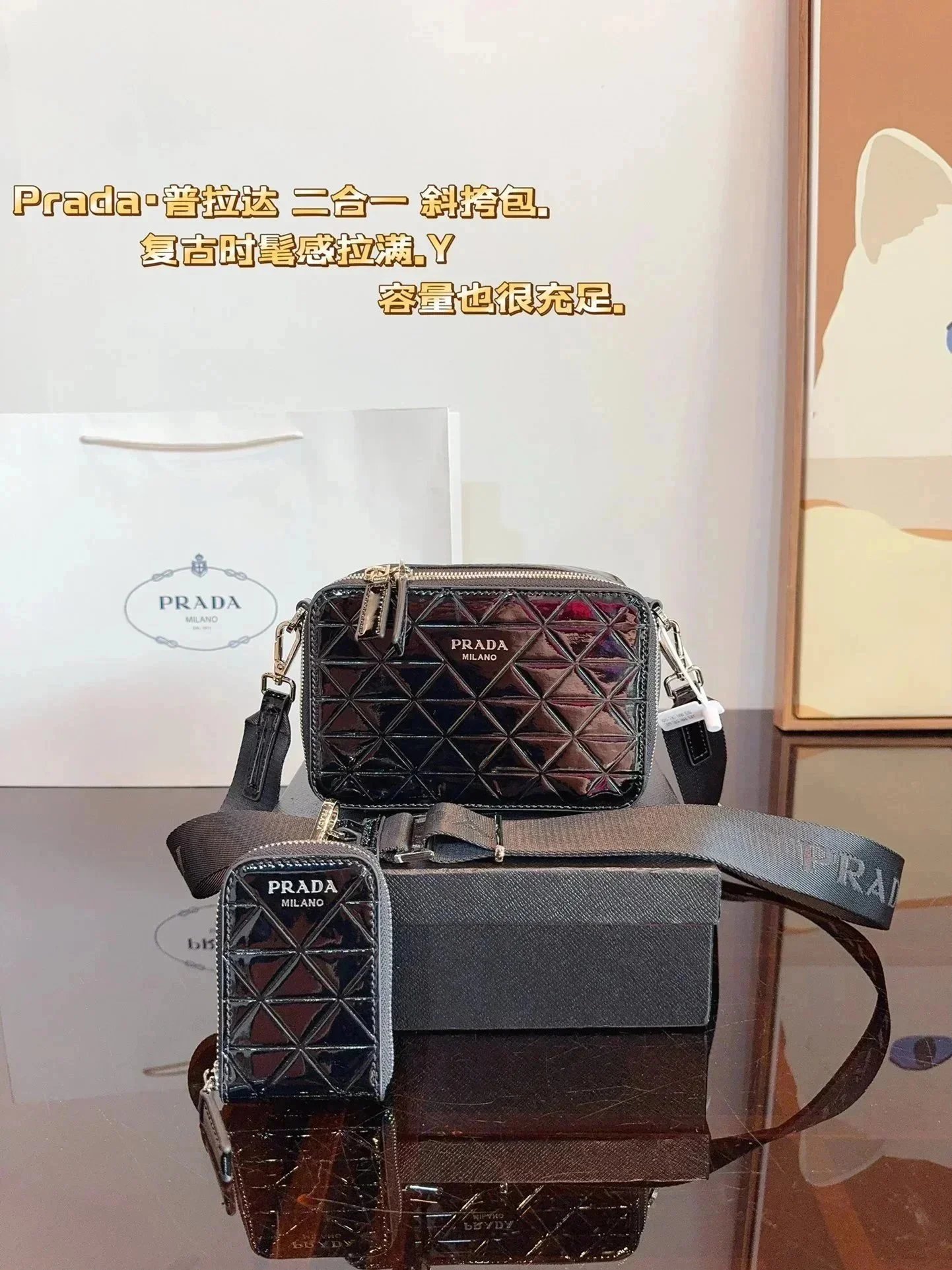 PRADA 2 in 1 camera bag women's shoulder bag messenger bag