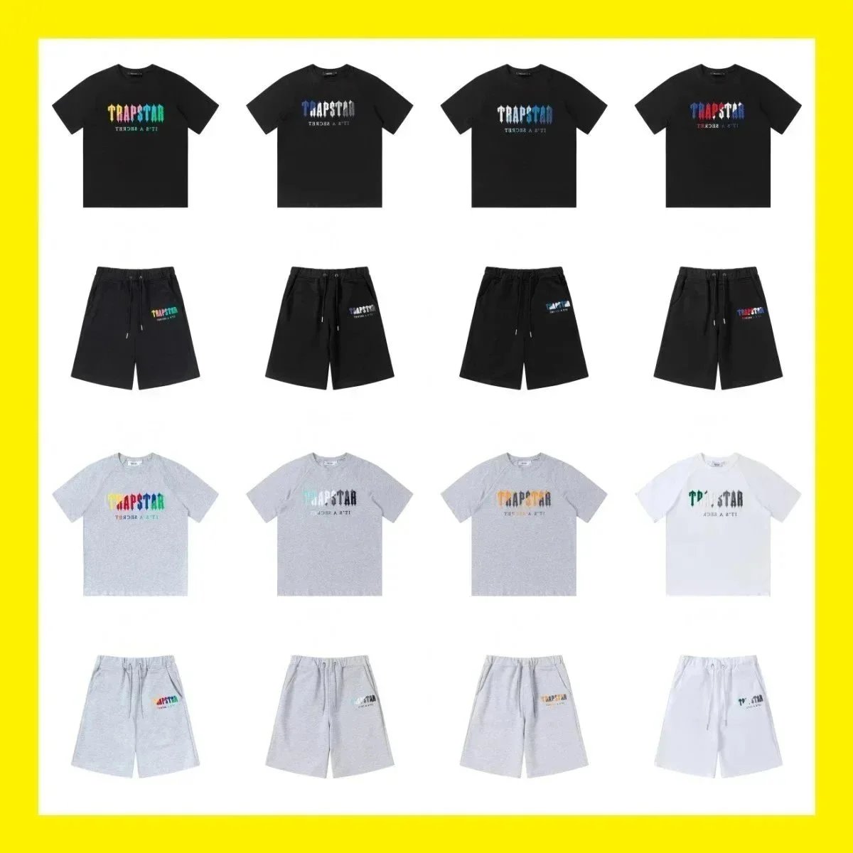 Tr a p彩虹字母渐变毛巾刺绣短袖T恤